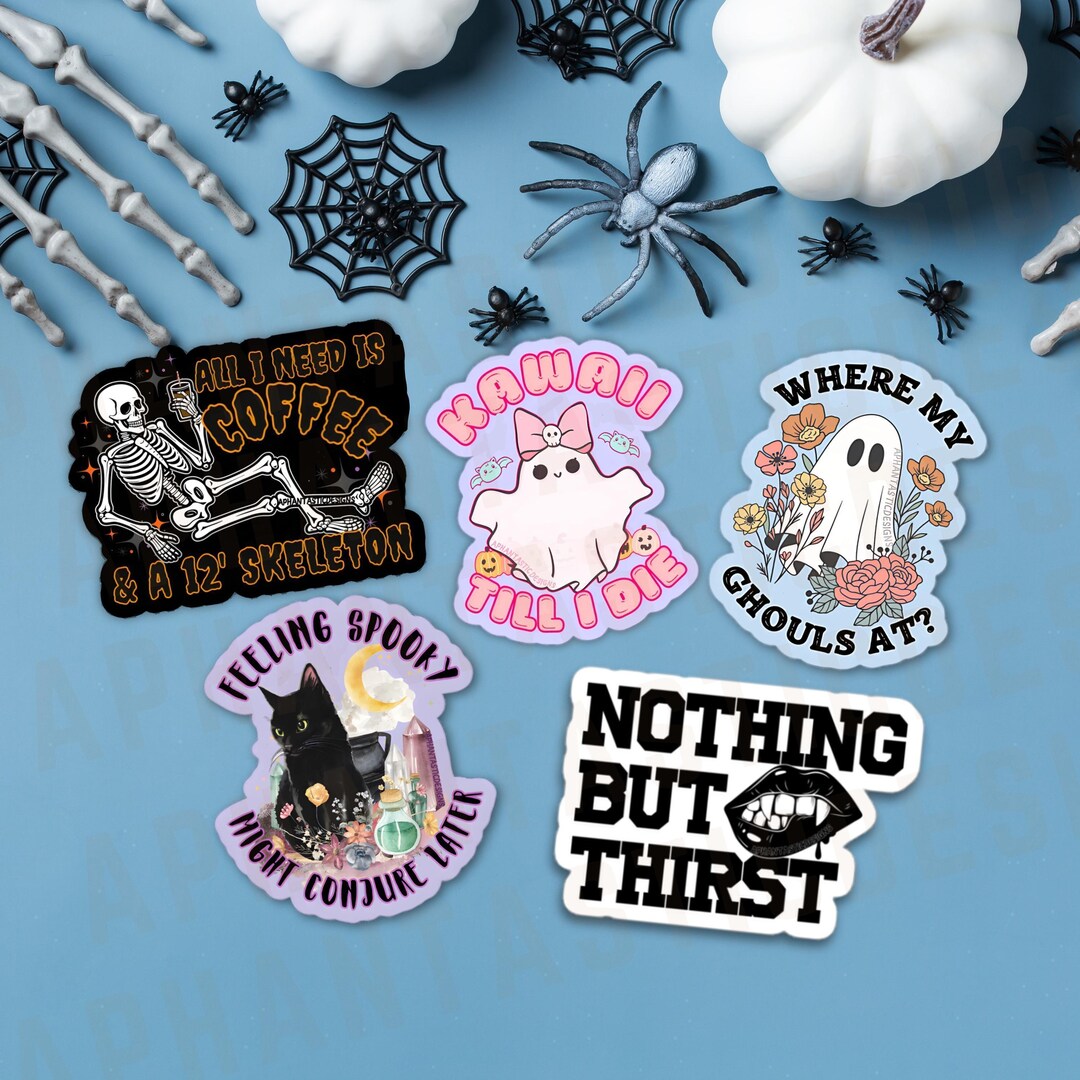 5 Count 3" Vinyl Funny Halloween Sticker Set Cute Spooky Season Glossy ...