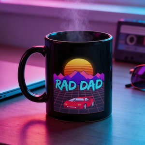 Rad Dad Coffee Mug Retro Synthwave Style | Ceramic, Dishwasher Safe, Left Handed