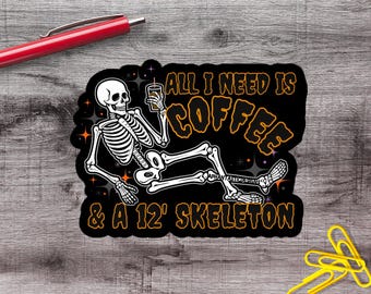 2-6-Zoll-lustiger Eiskaffee-und 3 m-Skelett-Halloween-Vinyl-Aufkleber | 1–75 Graf