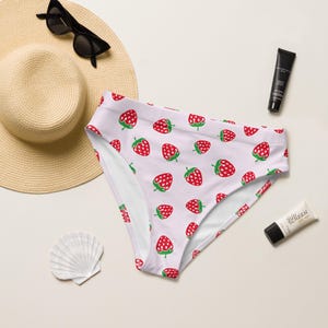 cute high waisted bikini or string bikini bottoms strawberry festival rave womens swimsuit recycled UPF 50+ sun protection 2XS-6XL