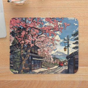 4 SIZES | Mt. Fuji Mouse Pad Cherry Blossoms Mousepad Cool Desk Mat Sakura Village Japan Tokyo Kyoto Traveler Gift Mousepad Gift for Gamer