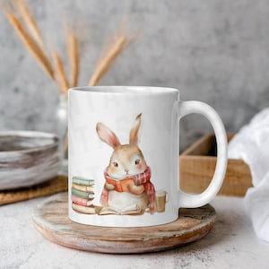 11 Unzen 15 Unzen 20 Unzen | Niedlichen Kaninchen Becher Osterhase Becher Bücherwurm Geschenk für Academia Bücherwurm Leser Booktok Geschenk Linkshänder Becher spülmaschinenfest