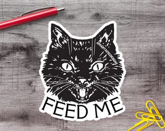 Adesivo in vinile divertente con gatto nero "Dammi da mangiare, strega salata" (2-6 pollici) / Confezione da 1-75 pezzi