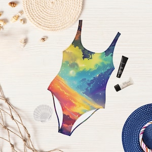 Cosmic One Piece Swimsuit Womens Swimsuit Festival Rave Fit Flattering Ladies Swim Suit UPF 50 Plus Sun Protection 4 Way Stretch XS–3XL