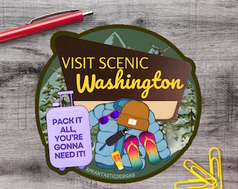 2-6 Inch Funny PNW Washington Road Trip Vinyl Sticker | 1–75 Count