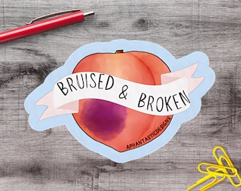 2-6 Inch Bruised Broken Peach Emo Spoonie Vinyl Sticker | 1–75 Count