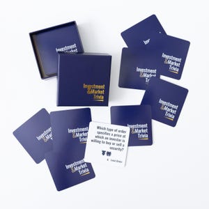 Juego de trivia sobre mercados e inversiones: un lujoso juego de cartas financieras, el regalo perfecto para inversores y entusiastas de las finanzas.