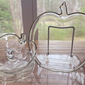 Vintage Glass Apple-shaped snack plate and bowls