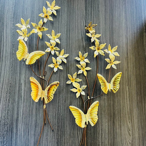 Vintage Home Interiors Gold Tone Metal Wall Art with Butterflies, and Flowers New in Original Box