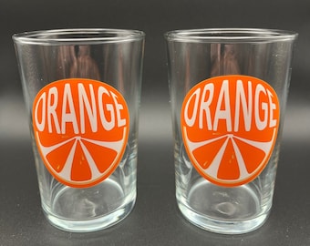 Vintage Luminary Novelty Orange Juice Glasses / Set of 2 7oz with Orange Slices