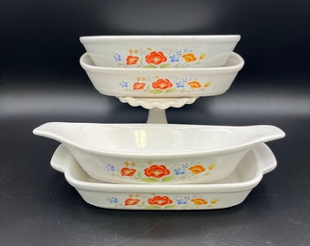 Vintage Set of 4 Northland Oven Proof Floral Ceramic Stoneware Baking Dishes Made In Japan