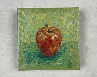 Apple. Green... Optimistic original small acrylic fruit painting on canvas