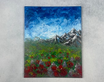 Mountain flowers... Original acrylic textured landscape painting on canvas