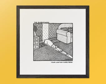 The Sunbathers - Off the Leash Cartoons. Customizable Wooden Framed Print by Rupert Fawcett.