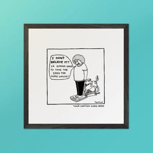The Weighing Scale - Off the Leash Cartoons. Customizable Wooden Framed Print by Rupert Fawcett.
