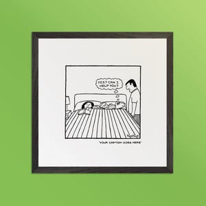 Yes. Can I Help You? - Off the Leash Cartoons. Customizable Wooden Framed Print by Rupert Fawcett.