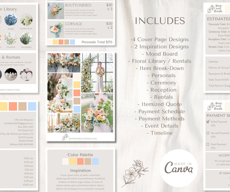 Wedding Floral Design Proposal, Template on Canva, Florist Template