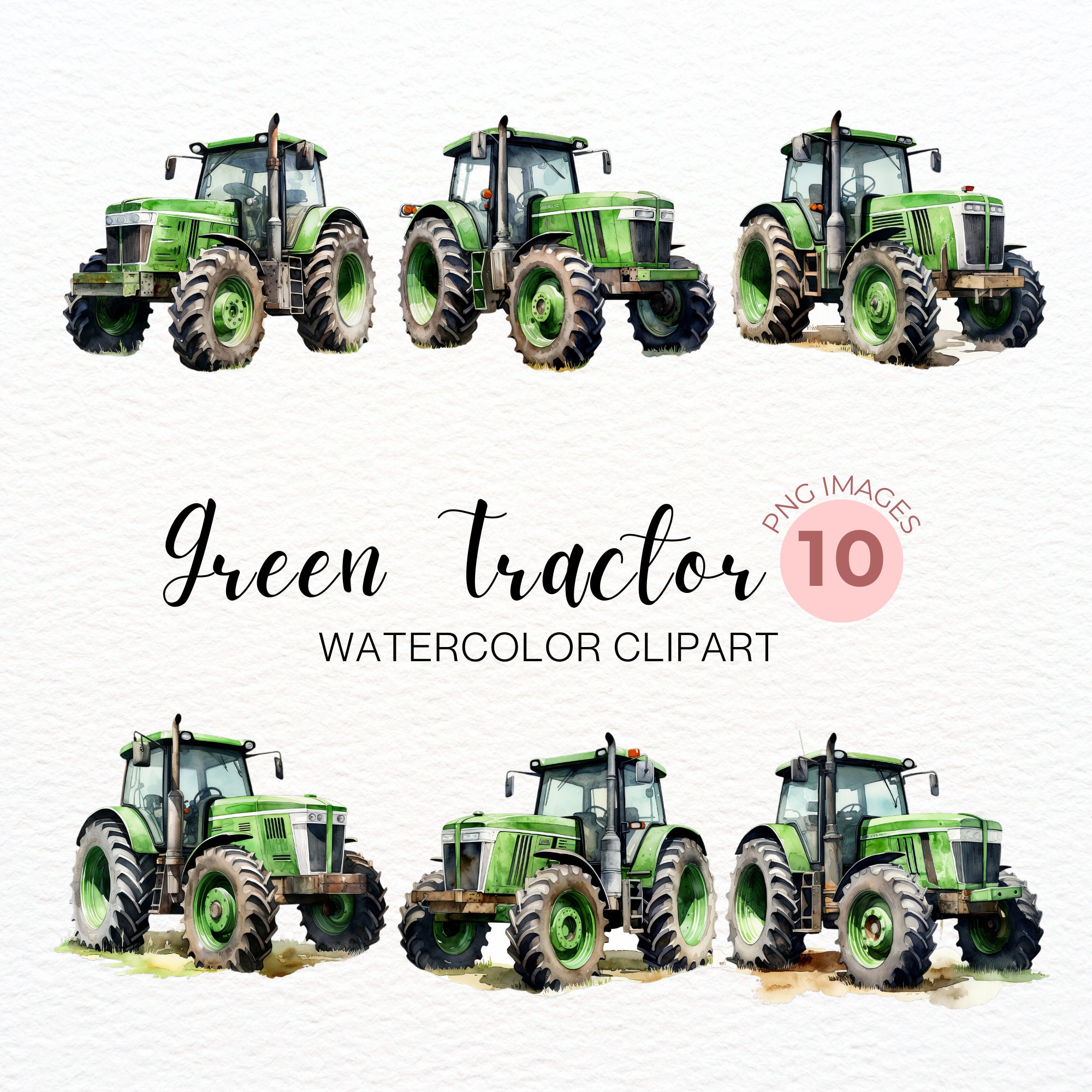 Watercolor Green Tractor Clipart, Green Tractor, Printable Watercolor ...