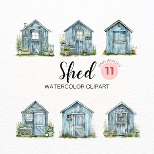 Garden Shed Clipart, Watercolor Shed,  Printable Watercolor clipart, High Quality JPGs, Digital download, Paper craft, junk journals