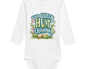 Classic Baby Long Sleeve Bodysuit Easter Egg Hunt Champion fun for Easter custom made