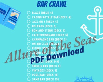 Allure of the Seas Bar Crawl Checklist Digital PDF Download