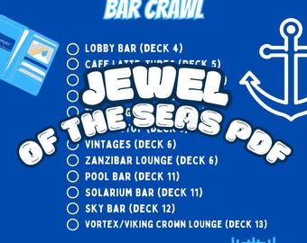 Jewel of the Seas Bar Crawl Checklist Digital PDF Download