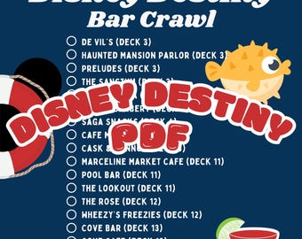 Disney Destiny Bar Crawl Checklist Digital PDF Download