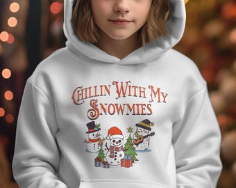 Chillin With My Snowmies Hoodie, Fun Holiday Hoodie, Cute Snowman Hoodie, Christmas Hoodies for Women Men, Christmas Crew