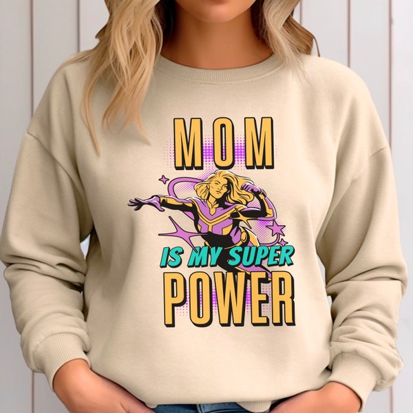 Super Mom Sweatshirt, Mama ist meine Superkraft, Superheld Muttertagsgeschenk, bequemes Comic-Stil Grafik-Sweatshirt für Mama, Super Mom Shirt