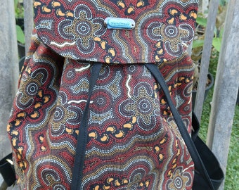 Aboriginal Print Backpack, Made in Australia Backpack, Handmade Aboriginal print Backpack, Women's Aboriginal print Handbag