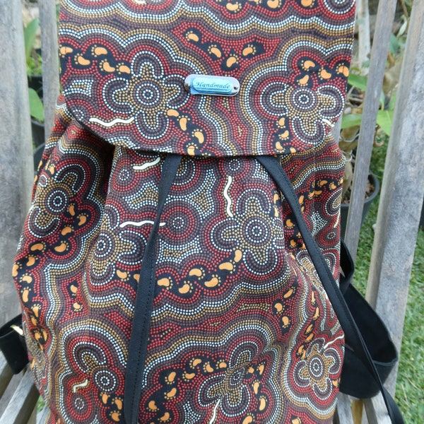 Aboriginal Print Backpack, Made in Australia Backpack, Handmade Aboriginal print Backpack, Women's Aboriginal print Handbag