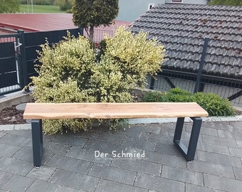 Moderne Baumkanten Gartenbank aus Metall und Lärchenholz Antrazit