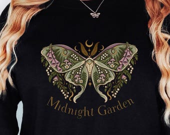 Poisonous Plant Shirt Dark Botanical Goth Sweatshirt Luna Moth Foxglove Dark Cottagecore Shirt Whimsical Goth Garden Foxglove Gift For Her