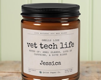 Vet Tech Personalized Funny Candle Gift for Veterinary Technician Custom Name Candle Vet Assistant Animal Hospital Coworker Gift Idea Her