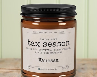 Tax Season Candle Funny Accountant Gift Personalized CPA Gift Tax Preparer Gift Bookkeeper Accounting Office Gift Idea Tax Season Survival