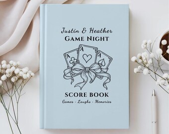 Personalized Game Night Score Book for Couples Coquette Journal Card Game Lover Scorekeeper Custom Name Couples Gift Playing Card Notebook