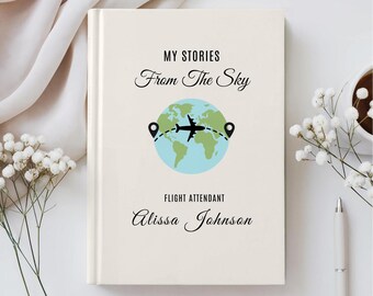 Diario personalizado para auxiliares de vuelo, regalo para tripulación de cabina, libro de recuerdos de viaje, regalo para pilotos, graduación de tripulación de vuelo, recuerdo personalizado para azafatas.