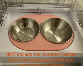 SureFeed Pet Feeder Bowls Pink Trim: Stainless Steel, 3D Printed (set of 2)