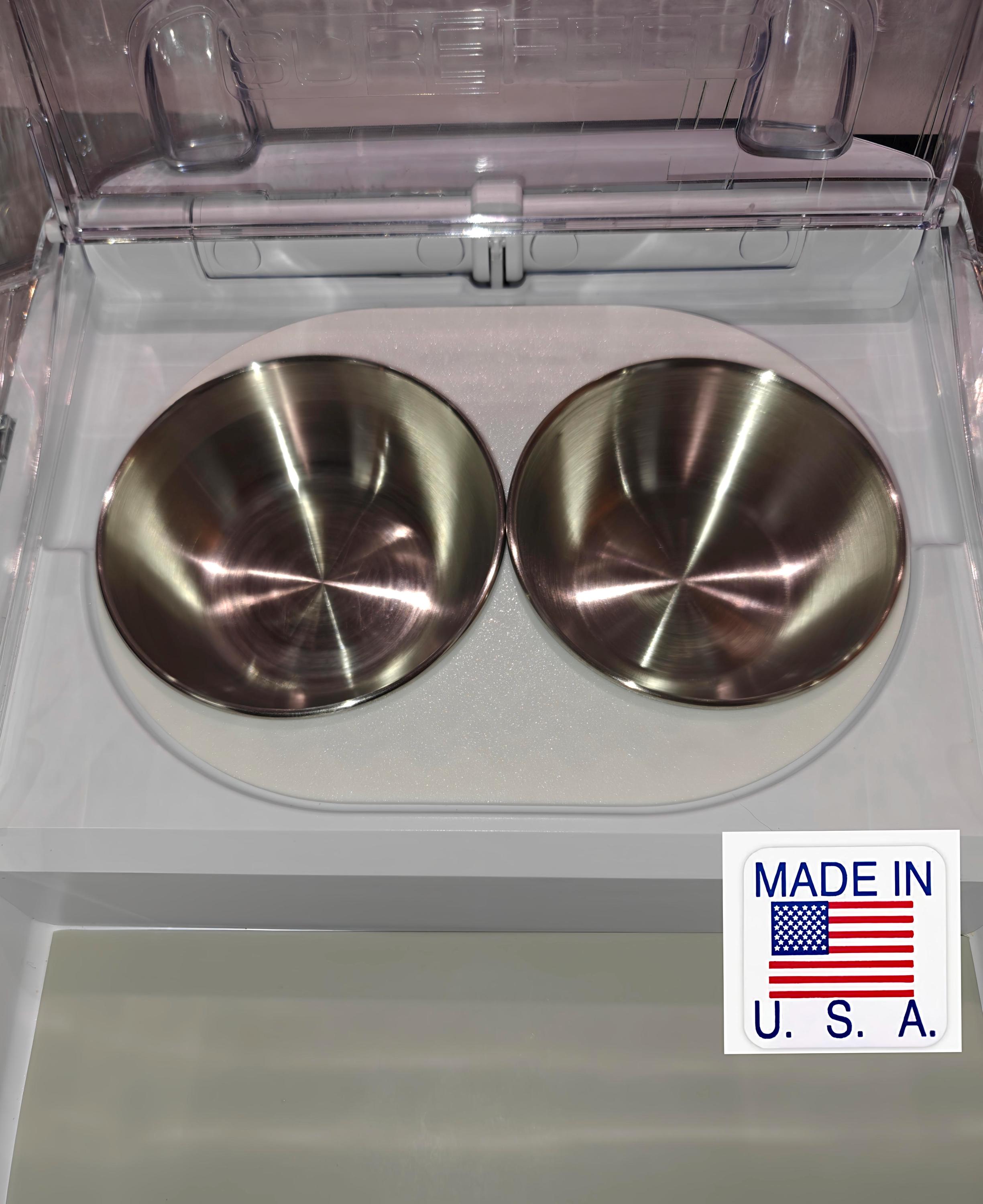 SureFeed Pet Feeder Bowl Set: 3D Printed Trim, Stainless Steel (100/130mL) - USA Made