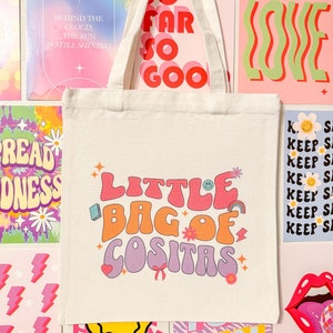 Canvas Tote Bag, Little Bag of Cositas, Cute 13x14 Everyday Tote, Reusable Grocery Bag, Gift for Her, Latina gifts, graphic tote bag
