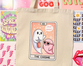 The Chisme Tarot Ghost Tote Bag, Recycled Cotton Canvas, Latina Gift