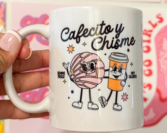 Cafecito y Chisme Mug, Concha & Coffee Design