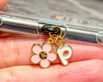 Flower Kindle Charm, Personalized Initial USB-C Dust Plug