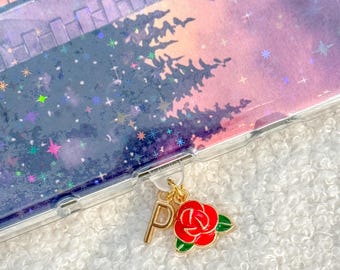 Kindle Charm, USB-C Dust Plug, Rose and Initial, Bookish Gift