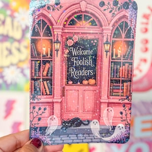 Halloween Bookstore Kindle Insert, Pink Book store Kindle Inserts, Kindle Inserts, Holographic Kindle Skin, Insert for Kindle Clear Case