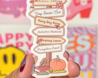 Pegatina de libros de otoño, vinilo de otoño del Club de Lectores Acogedores, pegatina de Halloween con diseño de calabaza, pegatina impermeable para lectores, calcomanía acogedora