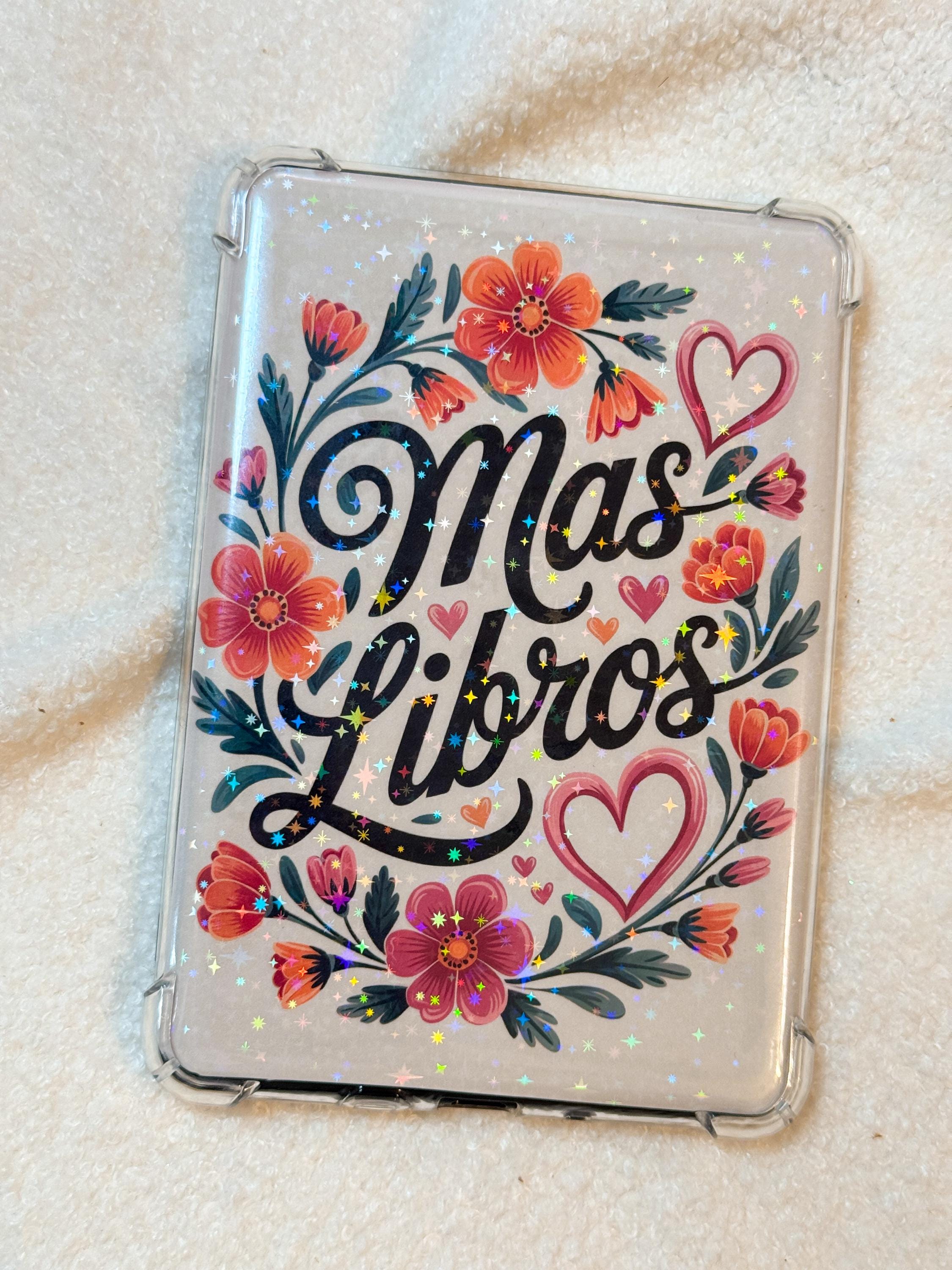 Mas Libros Kindle Insert, Flower Kindle Inserts, Spanish Kindle Inserts, Pink Kindle Skin, Insert for Kindle Clear Case, Floral Insert