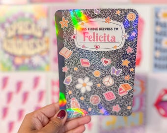 Personalized Kindle Insert with Name on notebook, Holographic insert, Custom E-Reader Accessory for Book Lovers, Clear Case inserts