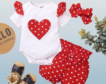 0-18 months baby girl summer outfit, Newborn girl polka dot summer romper, Cute summer dress, baby girl summer clothing set, Polka dot set