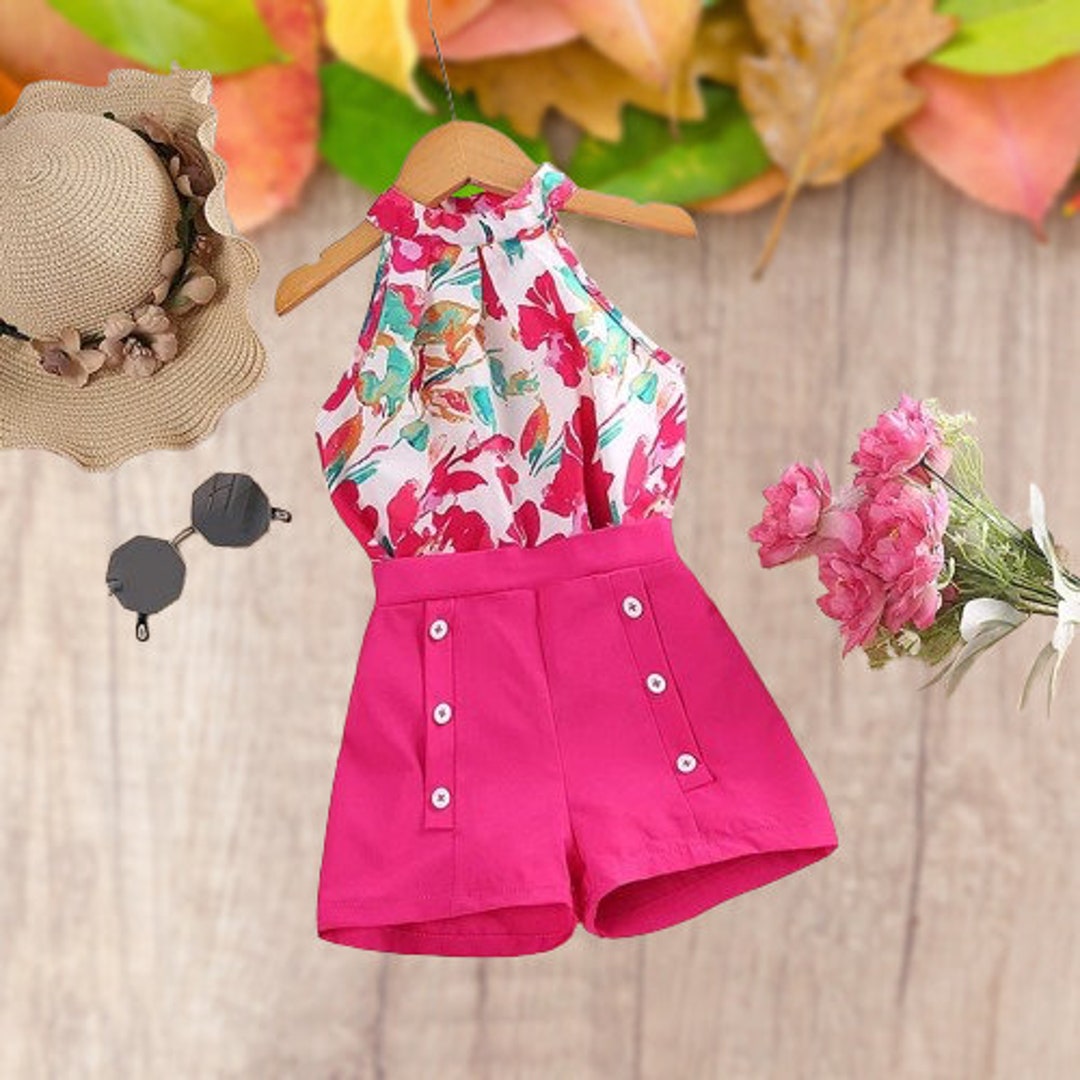 Floral Terno for Toddler Girls, Kids Summer Outfit Set 47 Years